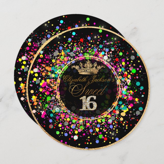 Convite PixDezines Dazzled/Rainbow/Sweet+16 (Frente/Verso)