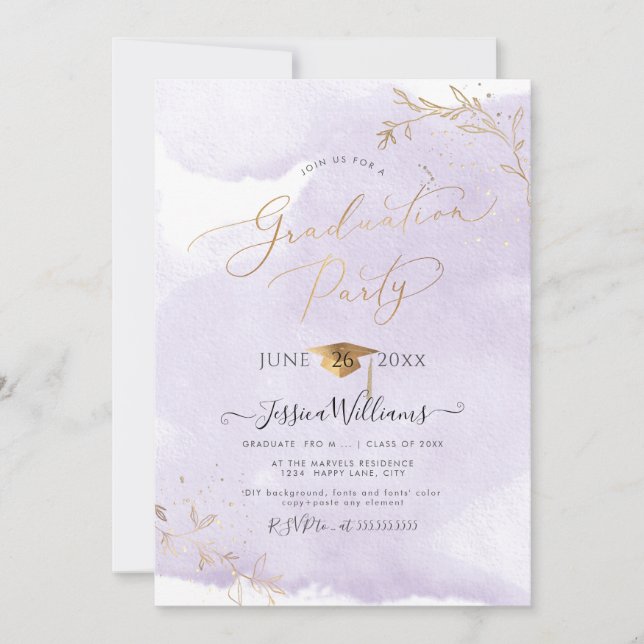 Convite PixDezines Delicar Graduação de Folhagem Dourada (Frente)