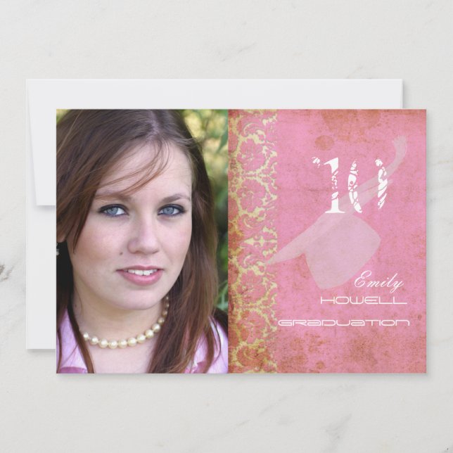 Convite PixDezines Deseja Damask/Vintage+Rosa (Frente)