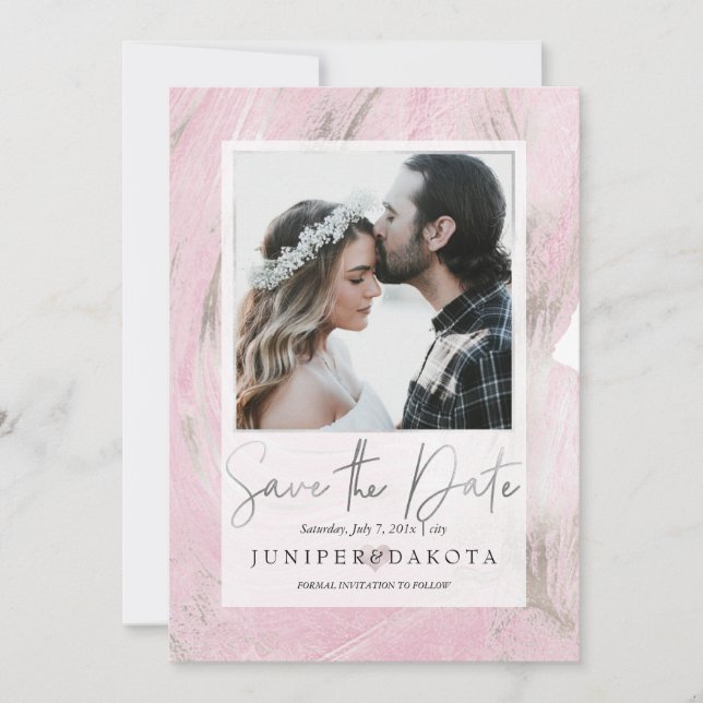 Convite PixDezines Desert Stone Blush Pink Silver (Frente)