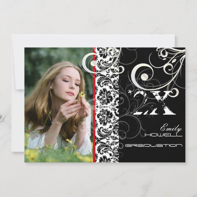 Convite PixDezines DESIREE DAMASK+SWIRLS, GRADUAÇÃO (Frente)