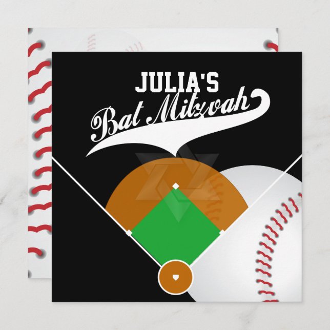 Convite PixDezines ✡ Diamante do Baseball/ Bat Mitzvah (Frente/Verso)