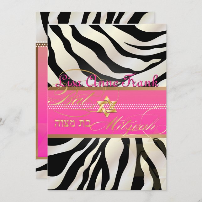 Convite PixDezines DIY color/Zebra, Bat Mitzvah (Frente/Verso)
