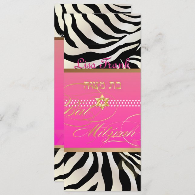 Convite PixDezines DIY color/Zebra natural, Bat Mitzvah (Frente/Verso)