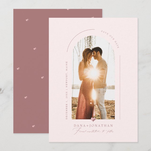 Convite PixDezines DIY cor Blush Arco Salve nossa data (Frente/Verso)