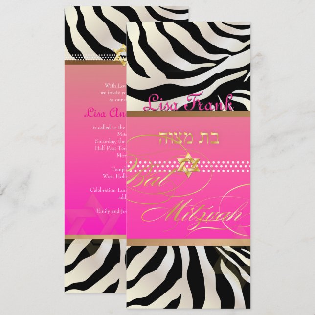 Convite PixDezines DIY cor/natural Zebra, Bat Mitzvah (Frente/Verso)