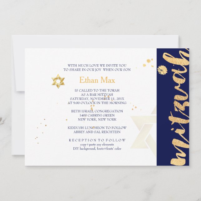 Convite PixDezines DIY cor/ Script elegante/ Bar Mitzvah (Verso)