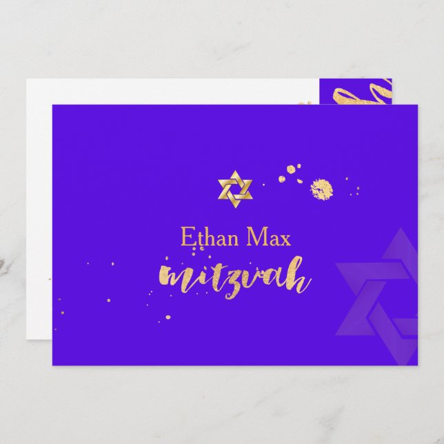 Convite PixDezines DIY cor/ Script Estiloso/ Bar Mitzvah (Frente/Verso)