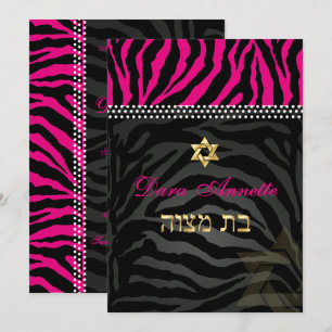 Convite PixDezines DIY cores Pink Zebra, Bat Mitzvah