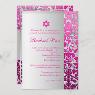 Convite PixDezines DIY flora damask/Mitzvah/rosa/prata