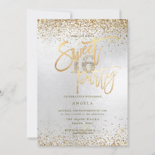 Convite PixDezines Doce 16 Glitter Dourado de Prata Diaman