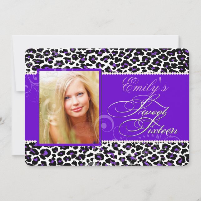 Convite PixDezines doce 16/leopardo roxo (Frente)