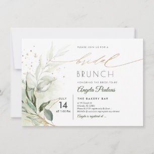 Convite PixDezines Dourado Verde Eucalyptus Bridal Brunch 