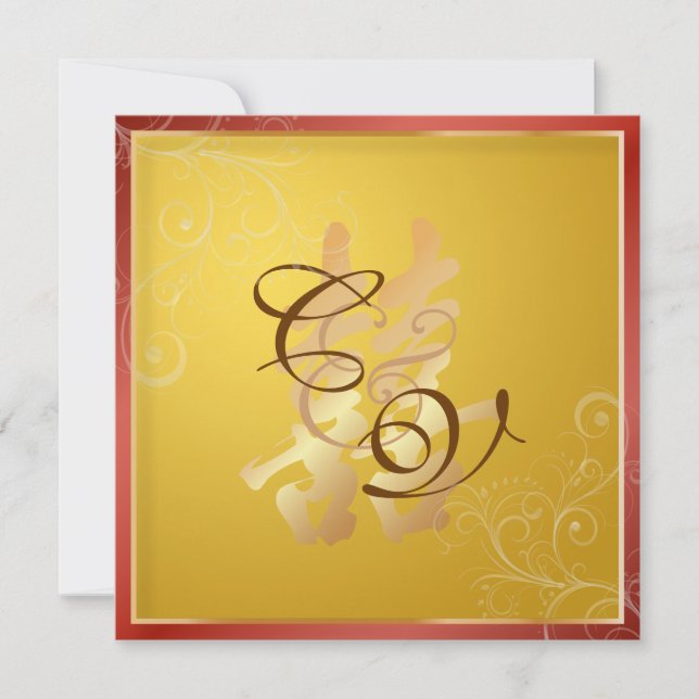 Convite PixDezines Dupla Felicidade, Casamento Chinês (Frente)