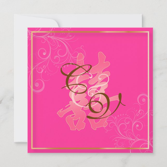 Convite PixDezines Dupla Felicidade, Casamento Chinês (Frente)