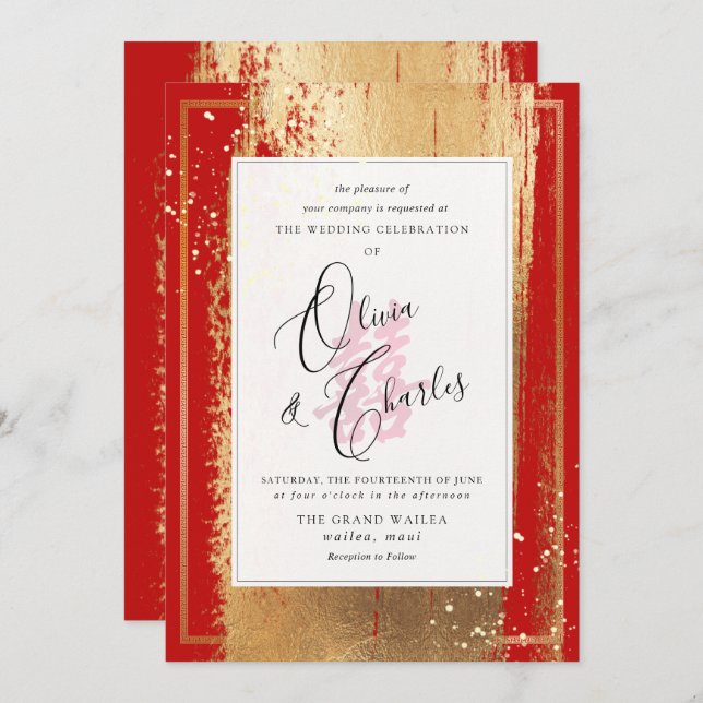 Convite PixDezines Dupla Felicidade, Faux Dourado (Frente/Verso)