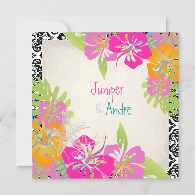 Convite PixDezines é/hibiscus, praias/fundo (Frente)