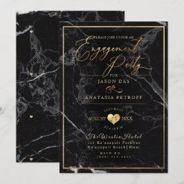 Convite PixDezines Engagement Party Marble/Faux Gold