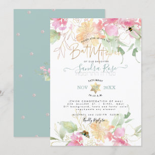 Convite PixDezines Ervilhacas Rosa Água Bat Mitzvah