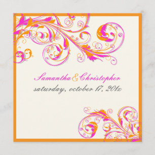 Convite PixDezines espirais de videira coral+fuchsia cor d