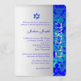 Convite PixDezines estrelas grunge/Mitzvah/azul/prata