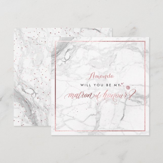 Convite PixDezines Falso Ouro Rosa Você  Dama de Honra (Frente/Verso)