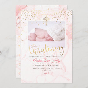 Convite PixDezines Faux Dourado Confetti+Marble Christenin