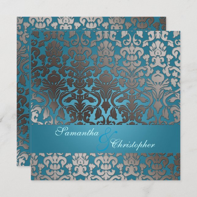 Convite PixDezines faux flora damask/teal (Frente/Verso)