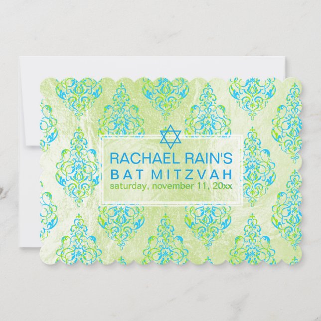 Convite PixDezines faux foil/tunis damask bat mitzvah (Frente)