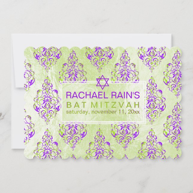 Convite PixDezines faux foil/tunis damask bat mitzvah (Frente)