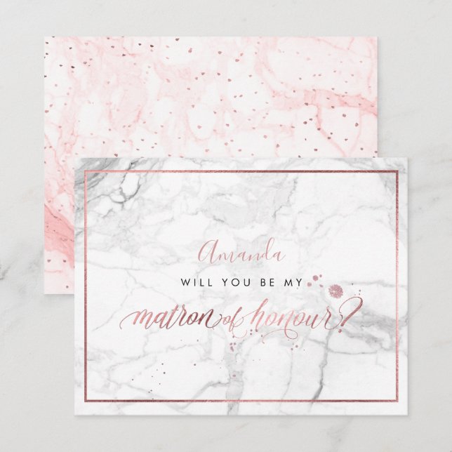 Convite PixDezines Faux Rose Gold Você  Dama de Honra (Frente/Verso)
