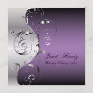 Convite PixDezines Filigree+swirls/prata+lavanda