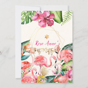 Convite PixDezines Flamingo Rosa Tropical Bat Mitzvah