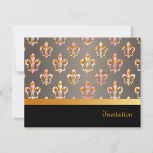 Convite PixDezines Fleur de Lis/black + gold+posh rosa