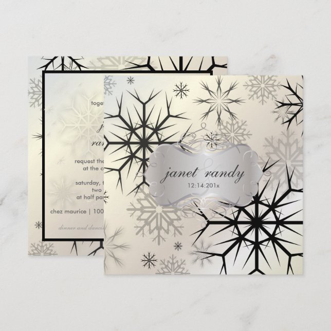 Convite PixDezines FLocos DE NEVE PRETOS/CASAMENTO DE INVE (Frente/Verso)