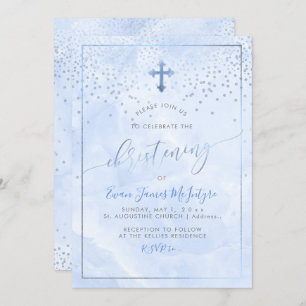 Convite PixDezines Flor Azul Marble Christening