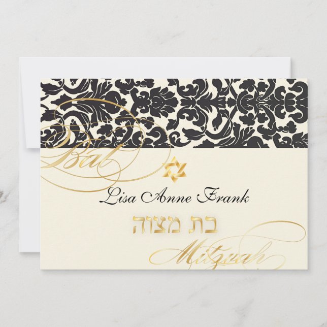 Convite PixDezines Flora Damask, Bat Mitzvah/ cor DIY (Frente)