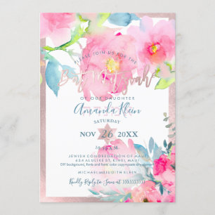 Convite PixDezines Floral Aquarela Bat Mitzvah