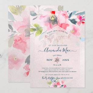 Convite PixDezines Floral Aquarela Bat Mitzvah, Ombre