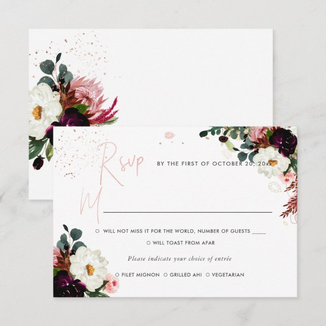 Convite PixDezines Floral Rustic Bloom Watercolor RSVP com (Frente/Verso)