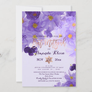 Convite PixDezines Floral Watercolor Bat Mitzvah