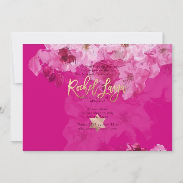 Convite PixDezines Floral Watercolor Bat Mitzvah (Frente)