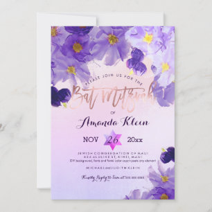 Convite PixDezines Floral Watercolor Bat Mitzvah