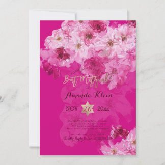 Convite PixDezines Floral Watercolor Bat Mitzvah