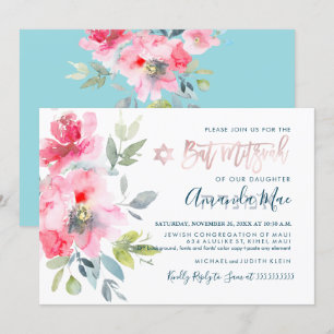 Convite PixDezines Floral Watercolor Bat Mitzvah, Ombre