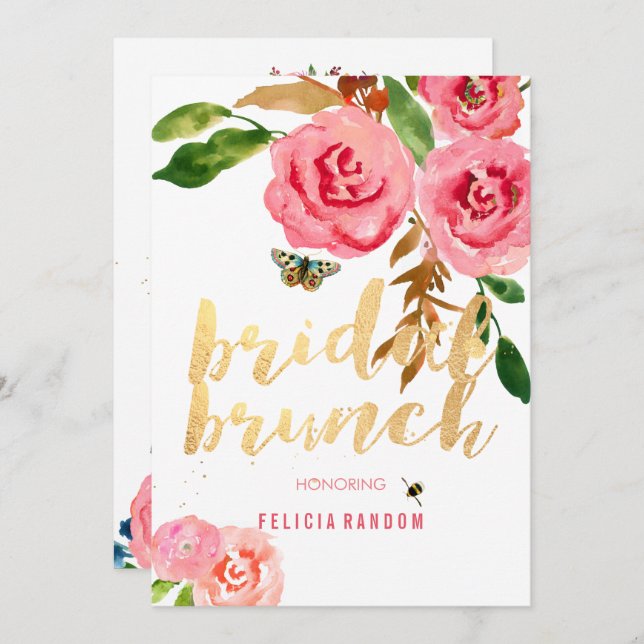 Convite PixDezines Floral Watercolor Bridal Brunch/DIY (Frente/Verso)