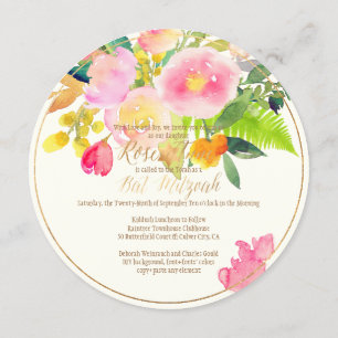 Convite PixDezines Floral Watercolor/Peonies/Bat Mitzvah