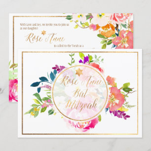 Convite PixDezines Floral Watercolor/Peonies/Bat Mitzvah