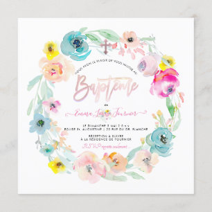 Convite PixDezines Flores Aquarela, le Jardin Baptême