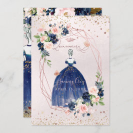 Convite PixDezines Flores Douradas H2 com Rosa de Quincean